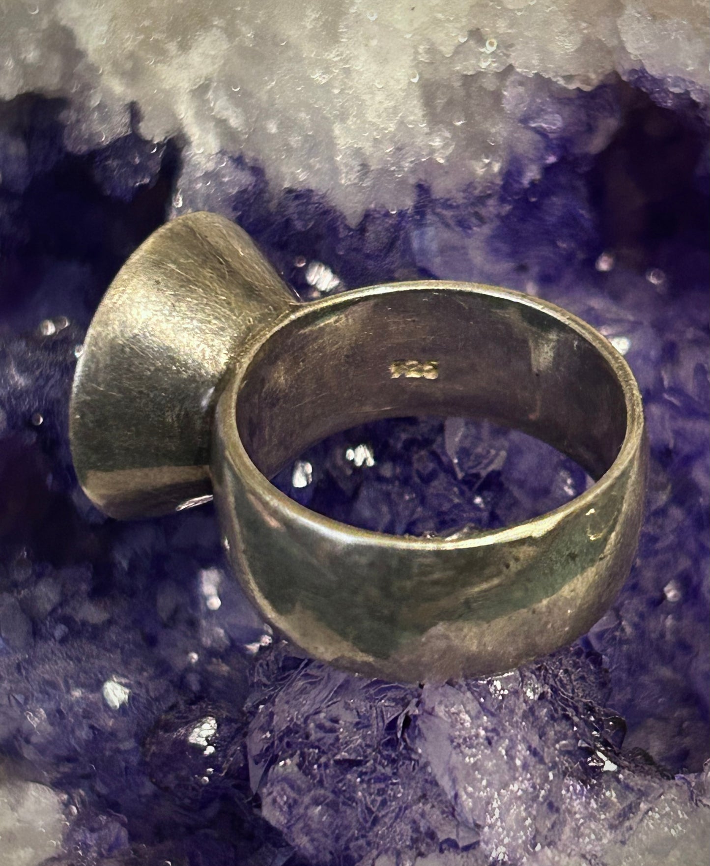 Vintage Sterling Silver Chunky Modernist Pearl Ring • Size 8