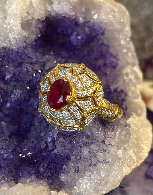 Vintage Gold Over Sterling Silver Ruby Ring Size 7