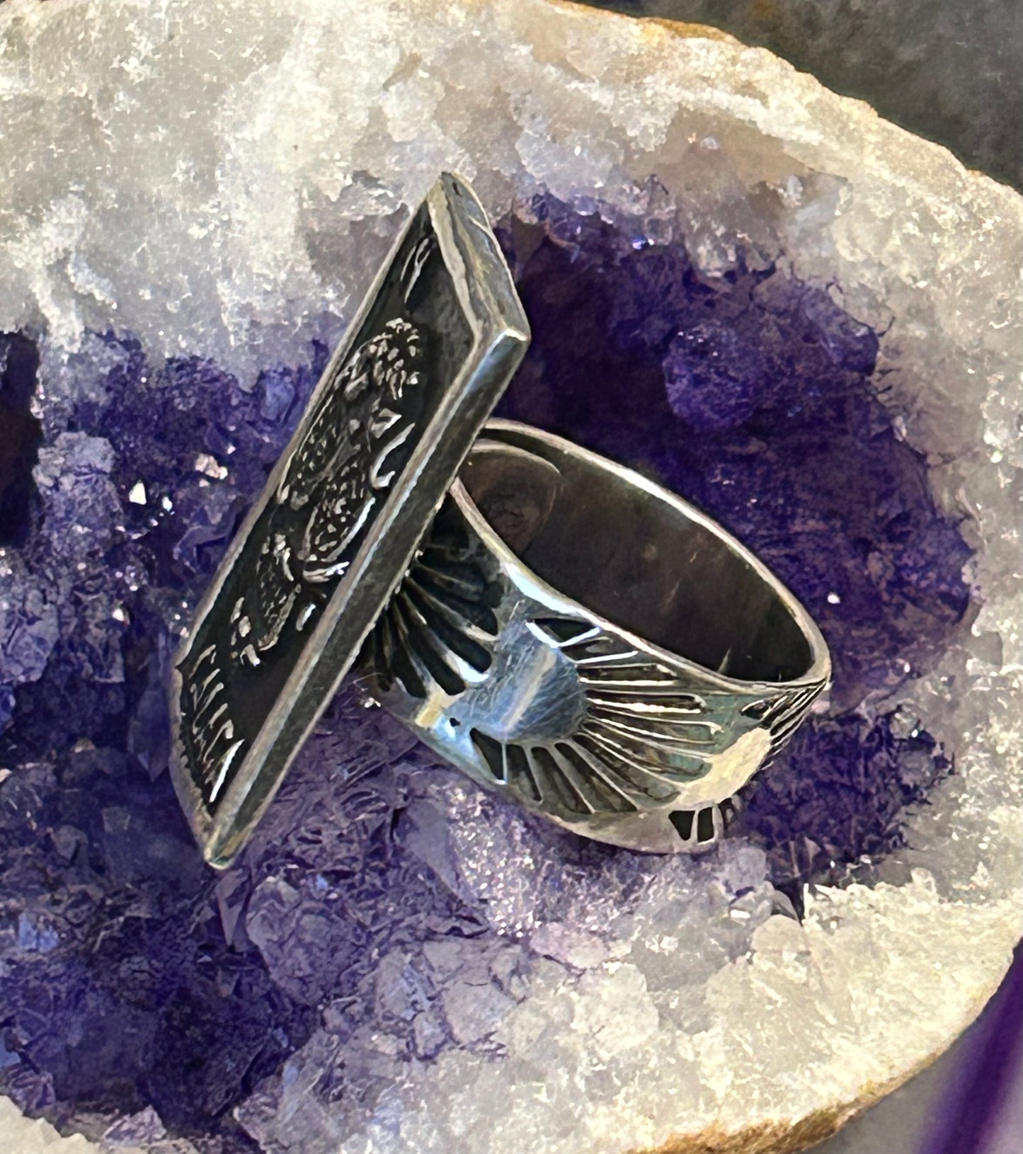 Sterling Silver Taxco Mexico “CALACA” Skeleton Day Of The Dead Tarot Card Ring