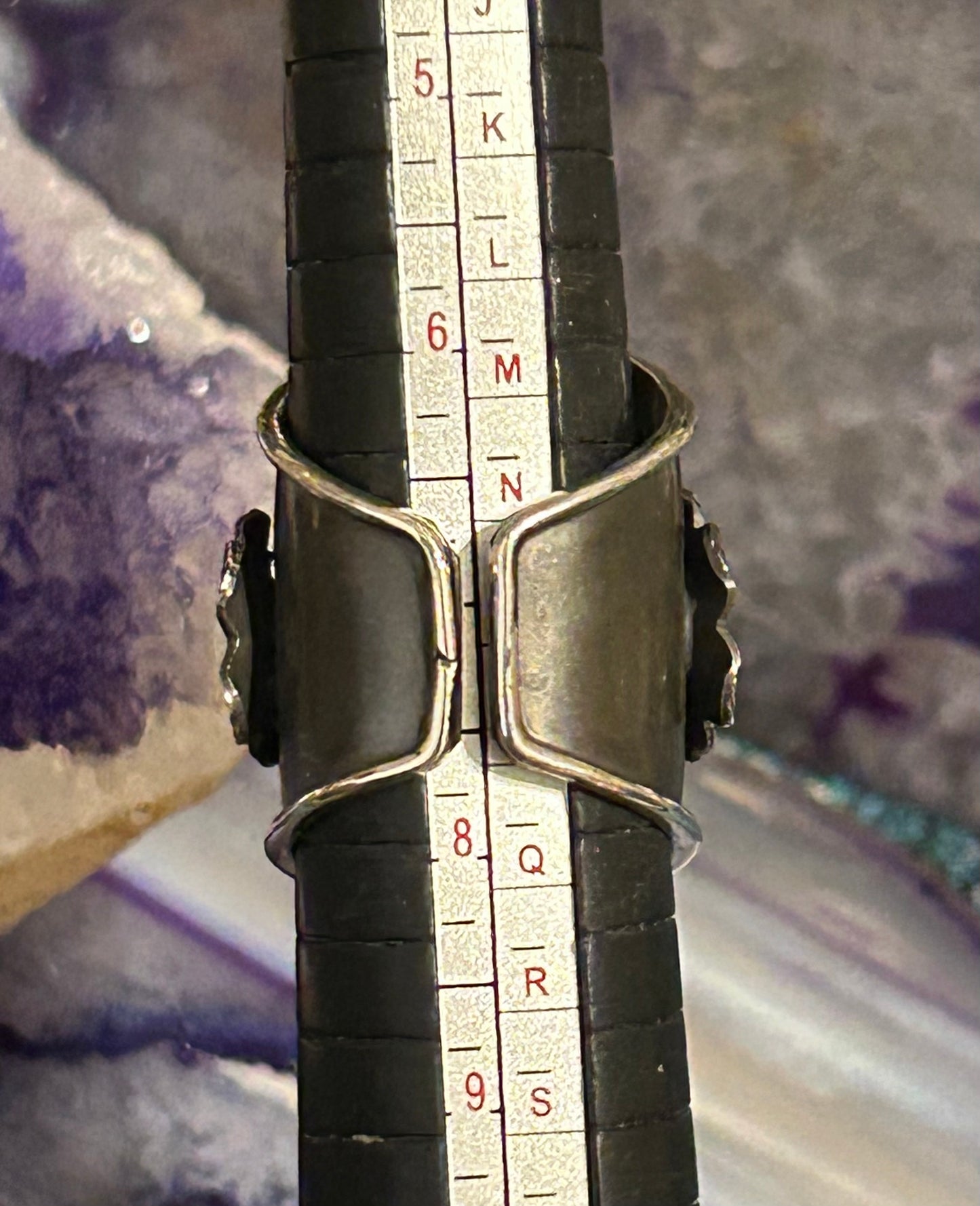 Sterling Silver Taxco Mexico Large Bumblebee Jasper & Flower Wide Ring 6.5-8.5