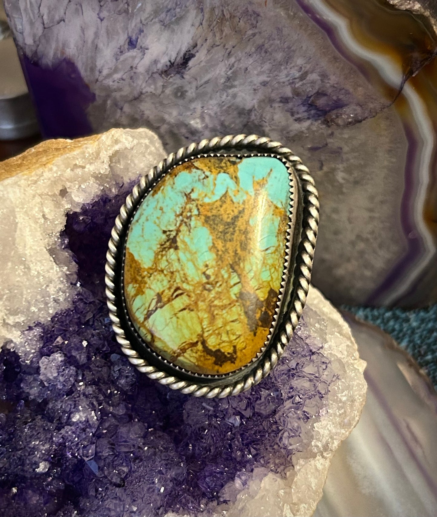 GUZ LOVE NO.85 • Sterling Silver & Large Turquoise Ring • Adj 6.5-7.5