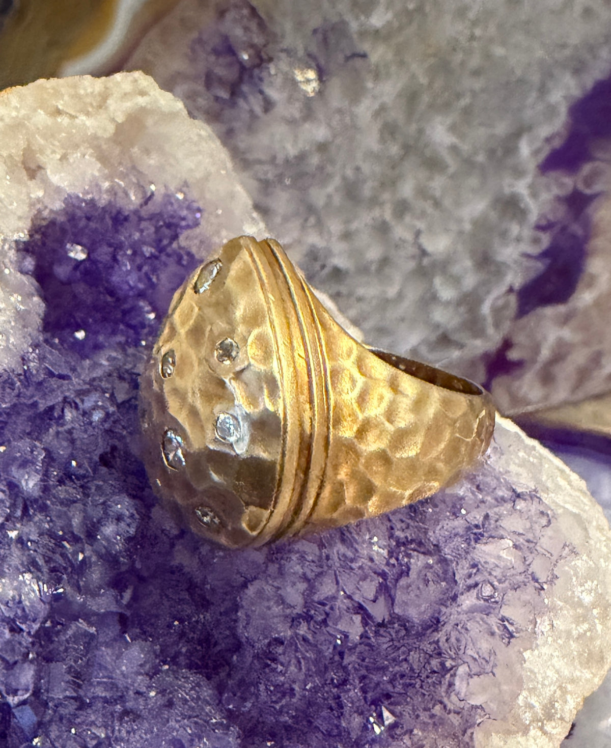 Vintage Gold Over Sterling Silver Touches Of Sparkle Modernist Ring Size 7
