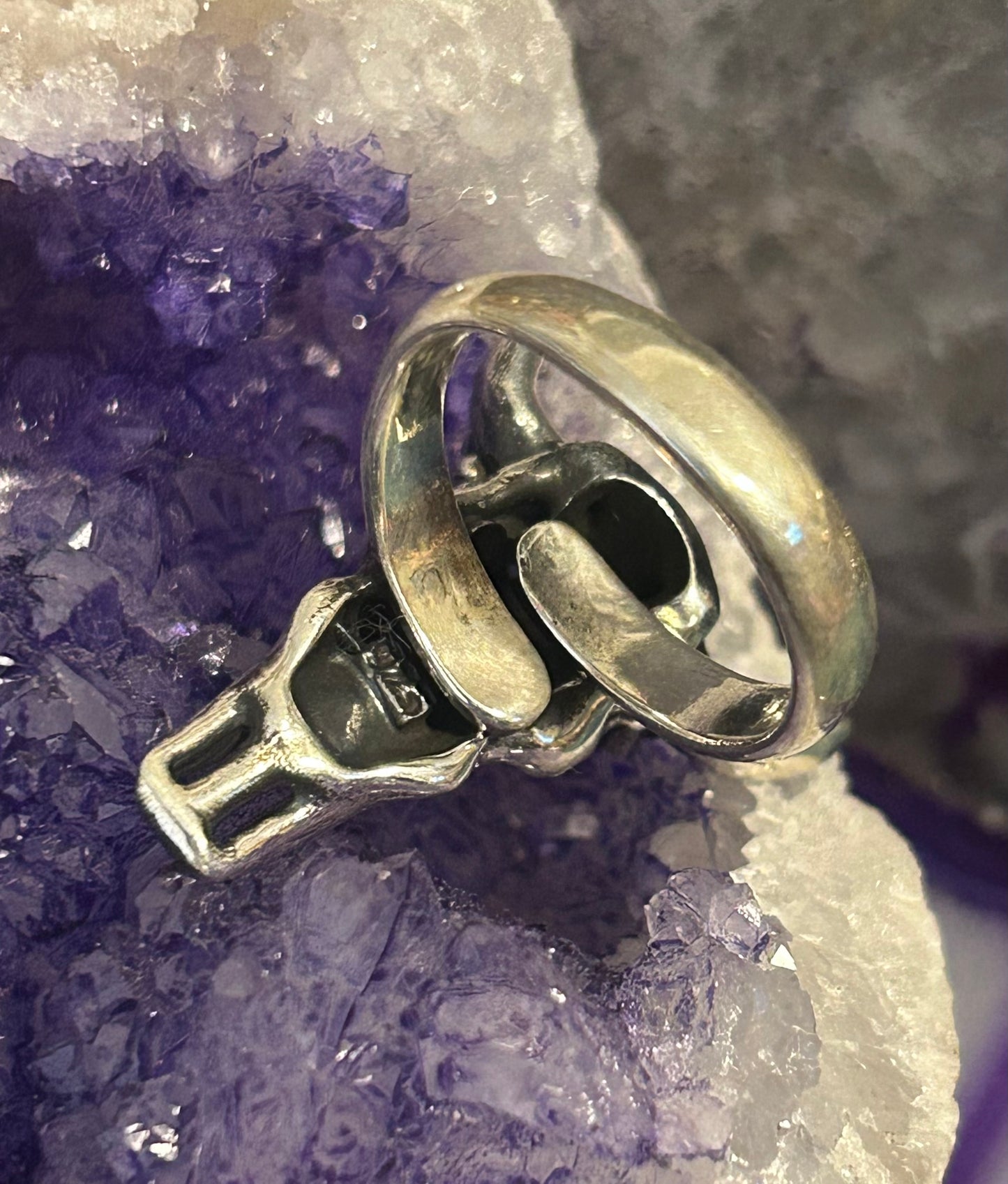 Sterling Silver Modern Taxco Bull/Cow Skull w/ Flower Crown Ring