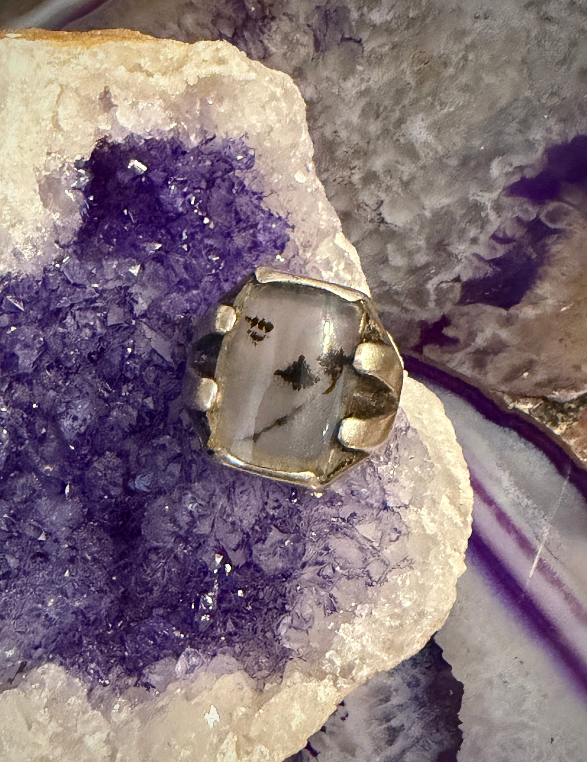 Vintage Estate Sterling Silver Dendritic Opal Ring Size 7