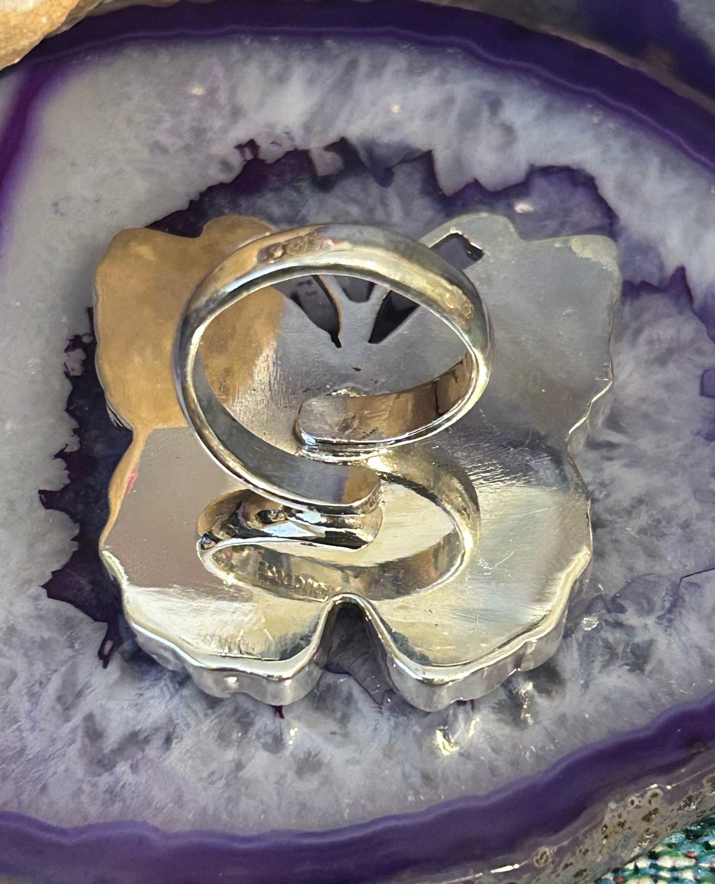 Sterling Silver Modern Taxco Mexico Abalone Butterfly Ring