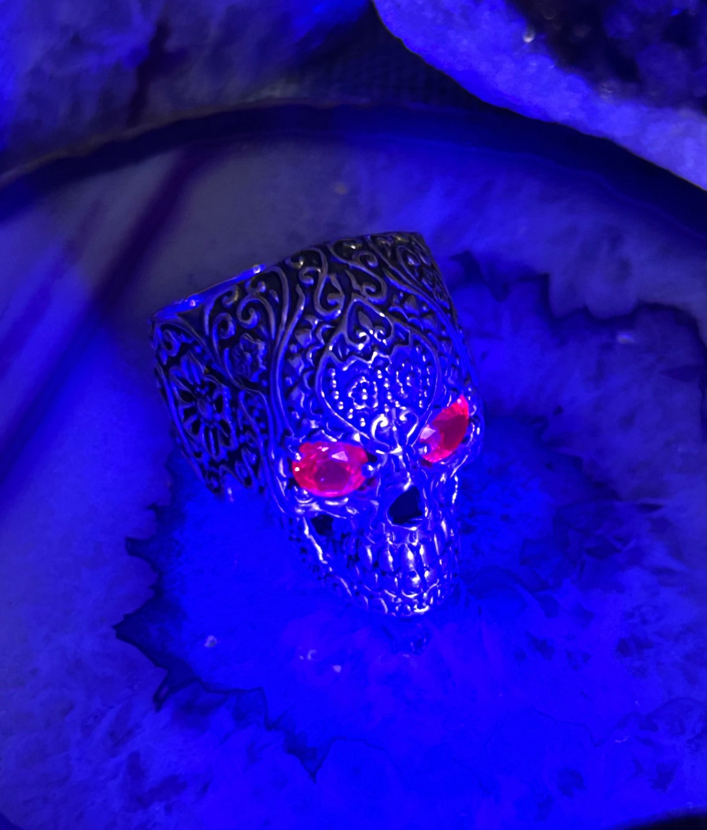 Sterling Silver Sugar Skull With Ruby Eyes Large Skull Ring Size 9