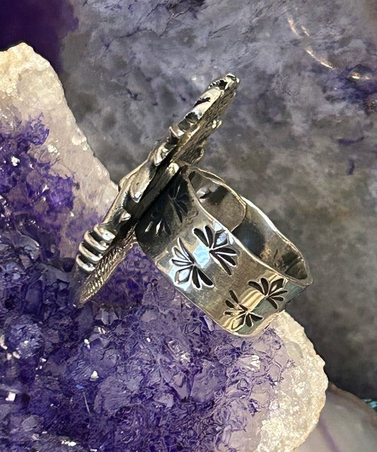 Sterling Silver Taxco Mexico Sun Holding Moon Celestial Adjustable Ring