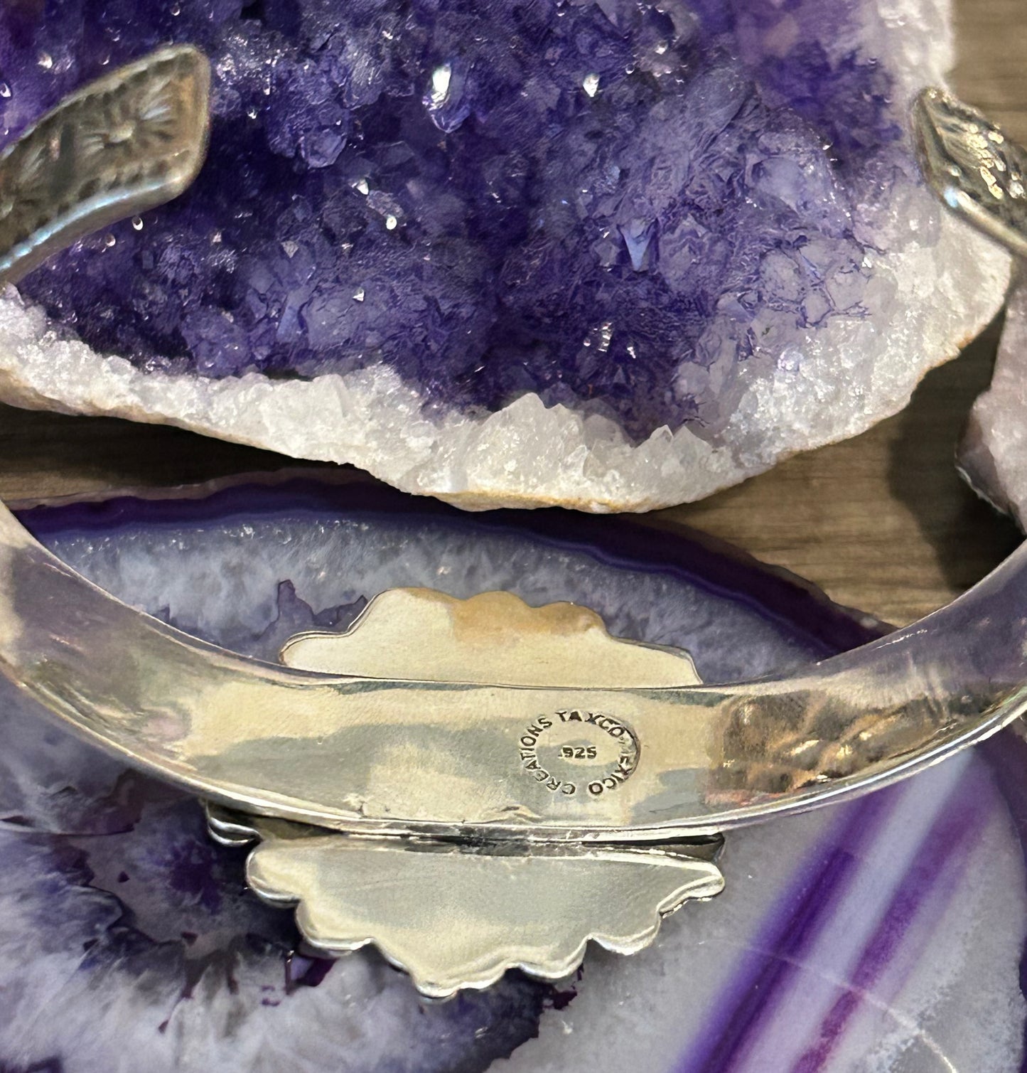 Sterling Silver Taxco Mexico Flower & Stamped Cuff Bracelet