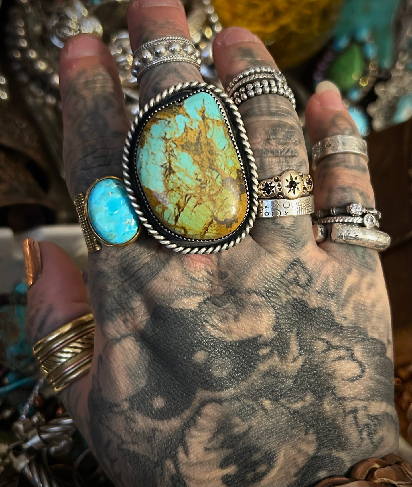 GUZ LOVE NO.85 • Sterling Silver & Large Turquoise Ring • Adj 6.5-7.5