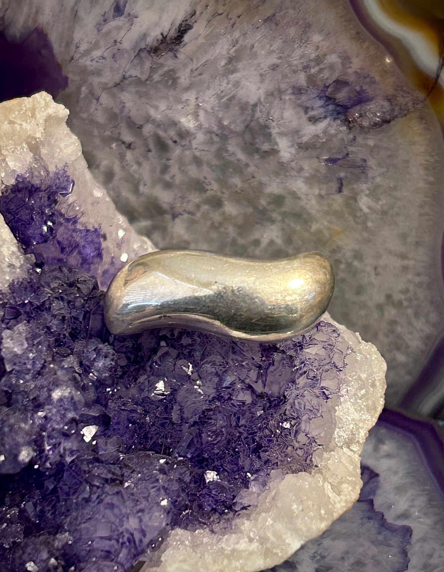 Vintage Sterling Silver Modernist Wave Signet Style Ring Size 6.75