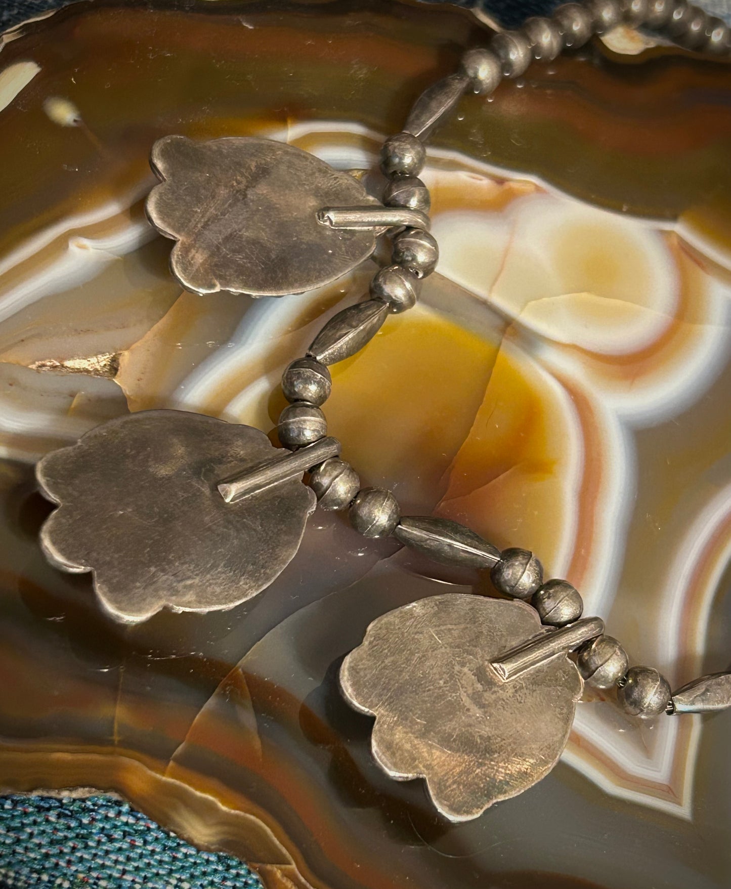 Sterling Silver Vintage Native American Turquoise and Bench Bead Choker Necklace