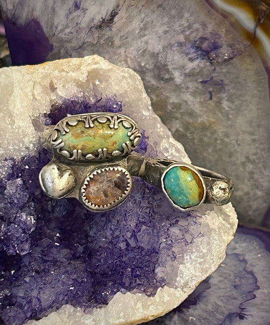 GUZ LOVE NO.79 • Sterling Silver Double Ring with Turquoise & Amethyst