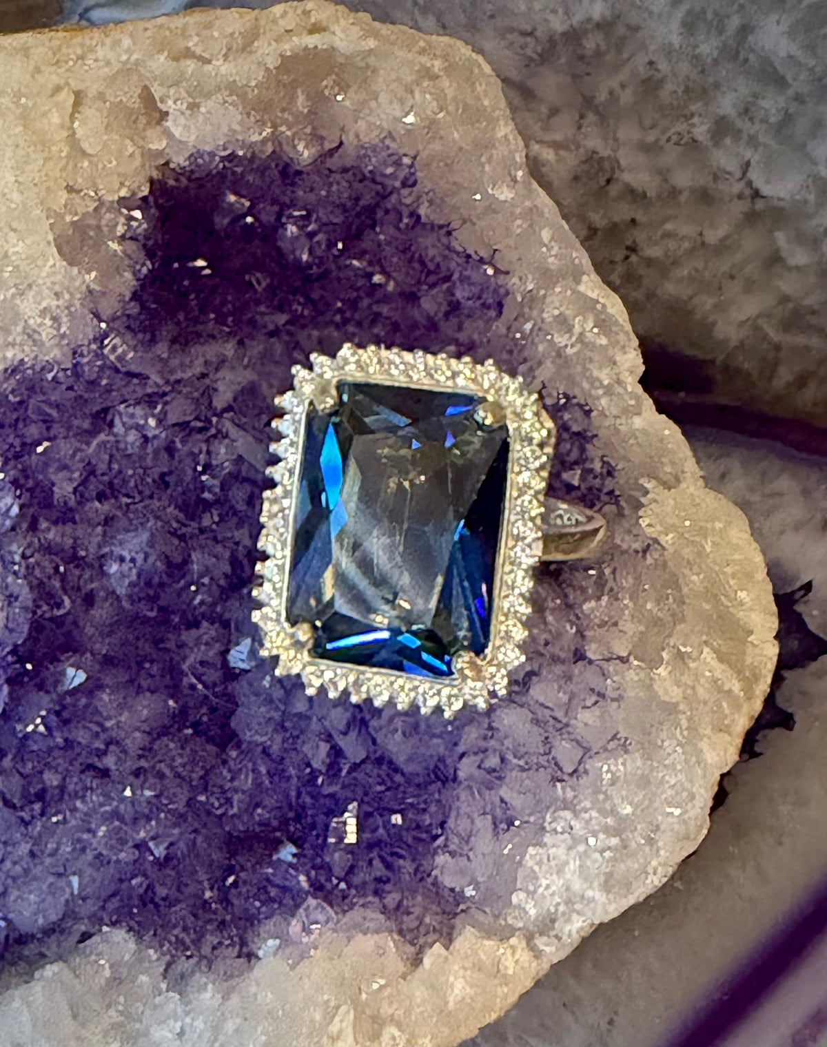 Modern Sterling Silver Large Mystic Topaz CZ Ring Size 6
