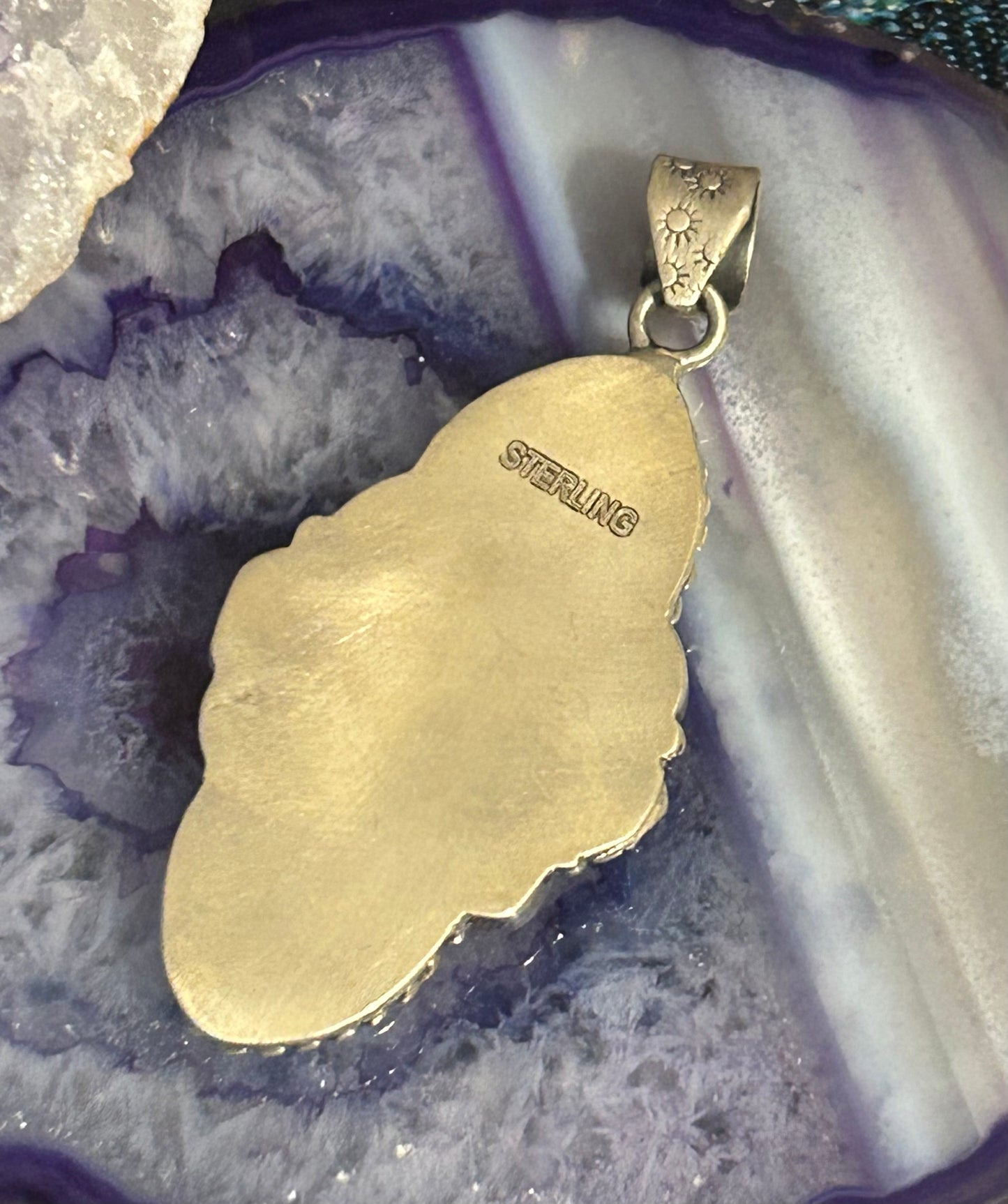 Sterling Silver, Turquoise & Onyx Heart & Hexagon Stone Pendant