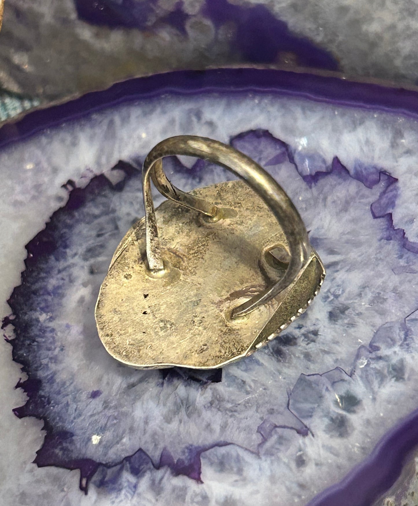 Vintage Sterling Silver Native American Turquoise And Leaf Ring • Size 8.5