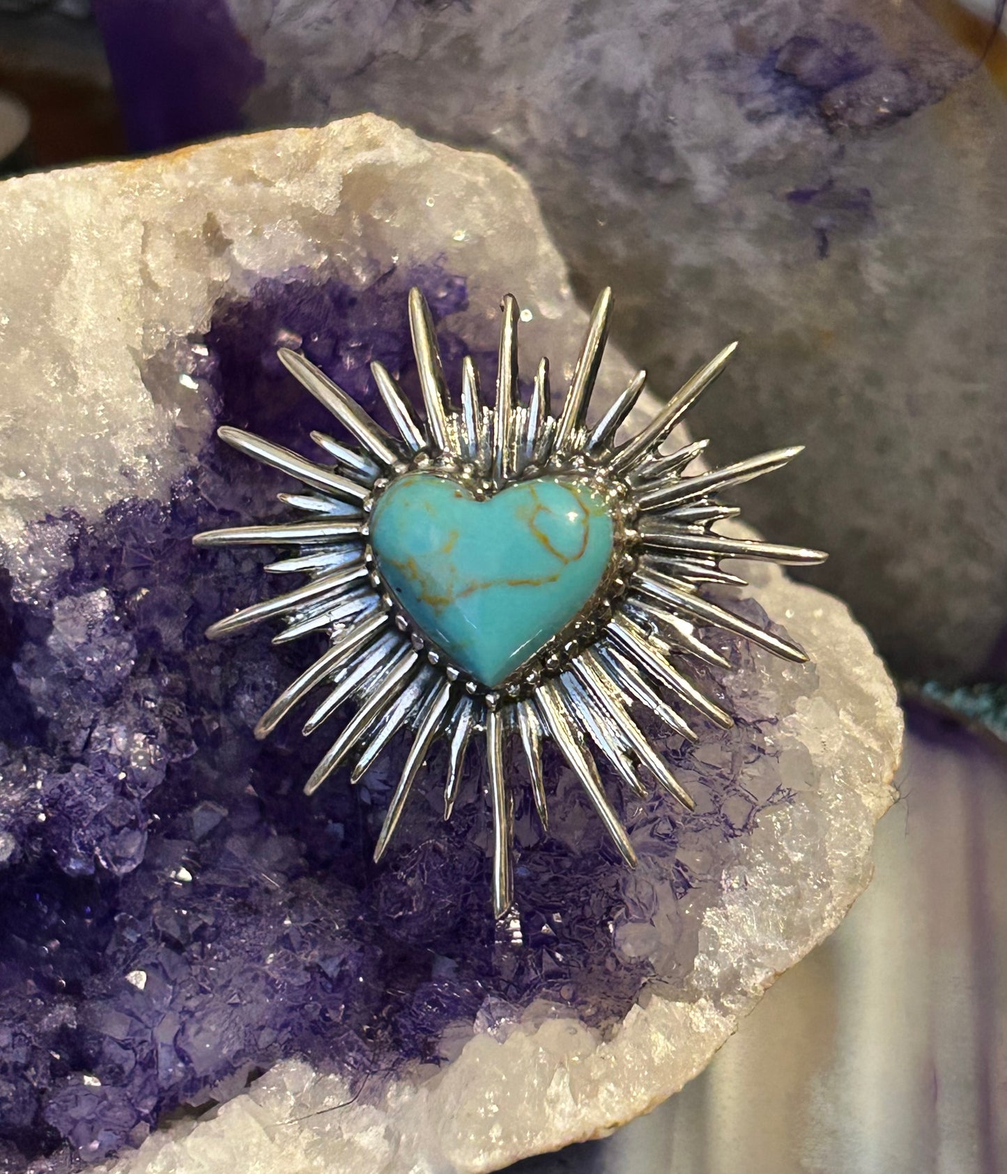 Sterling Silver Taxco Mexico Stone Heart Burst Rings