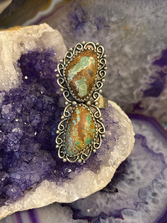 Sterling Silver Roysten Turquoise Double Stone Ring Size 7