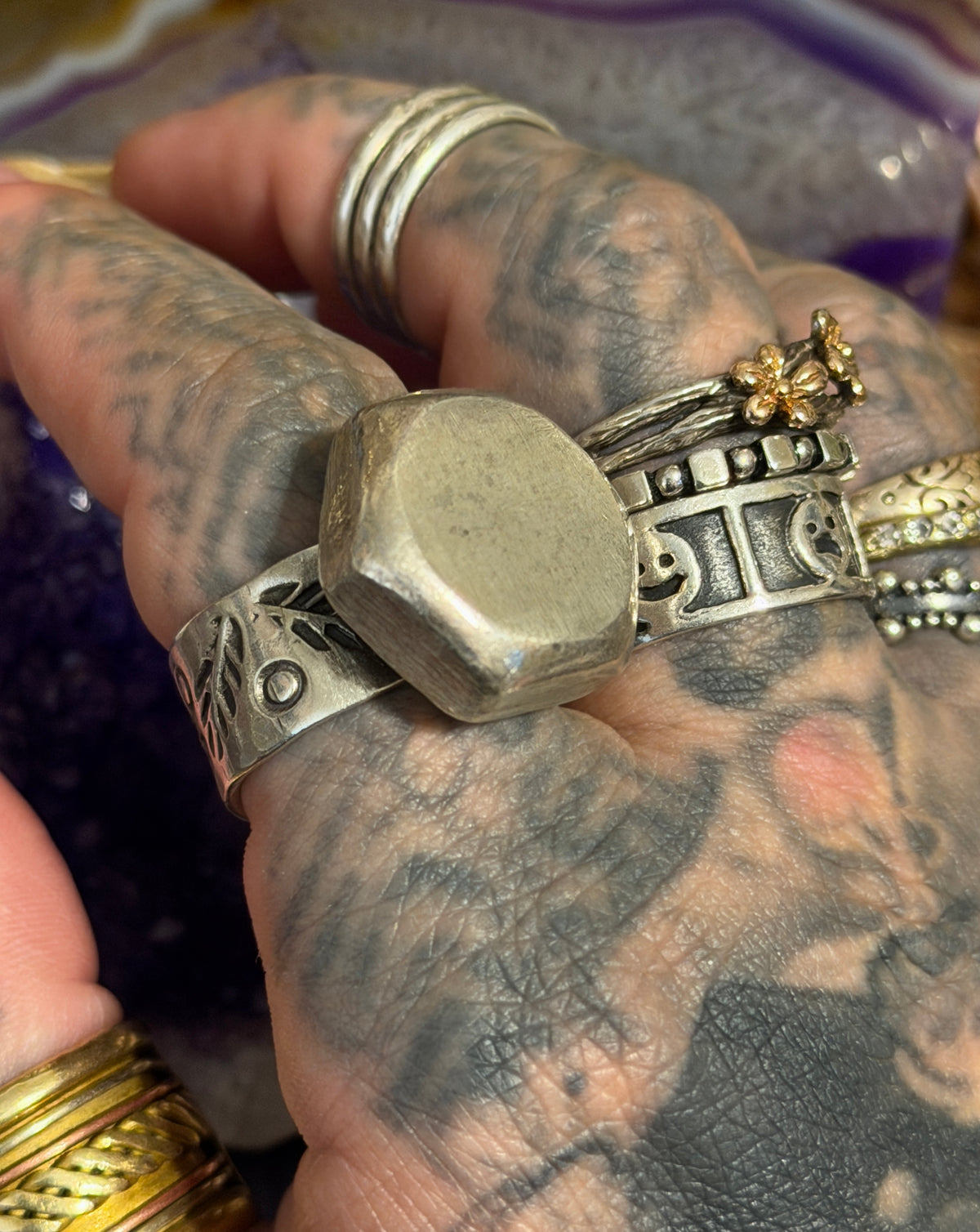 GuzFurbished x Taxco Creations Mexico Chunky Sculptural stamped Ring • Adjustable