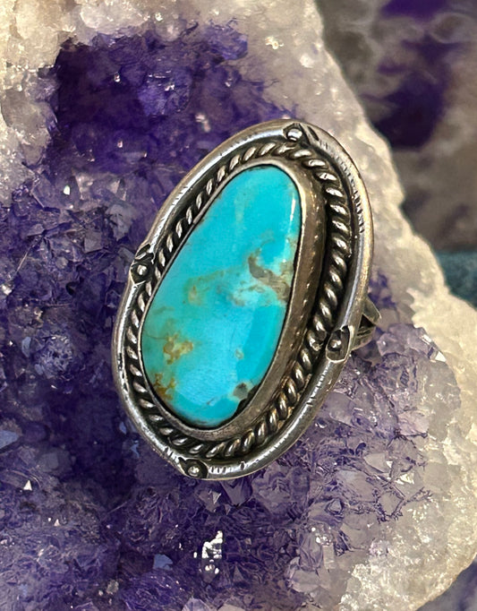 Sterling Silver Vintage Native American Turquoise Ring • Size 7