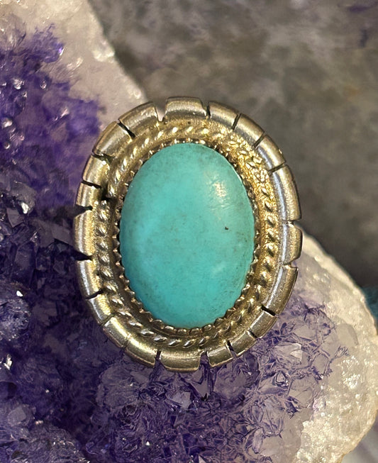Sterling Silver Oval Natural Turquoise Ring • Size 7