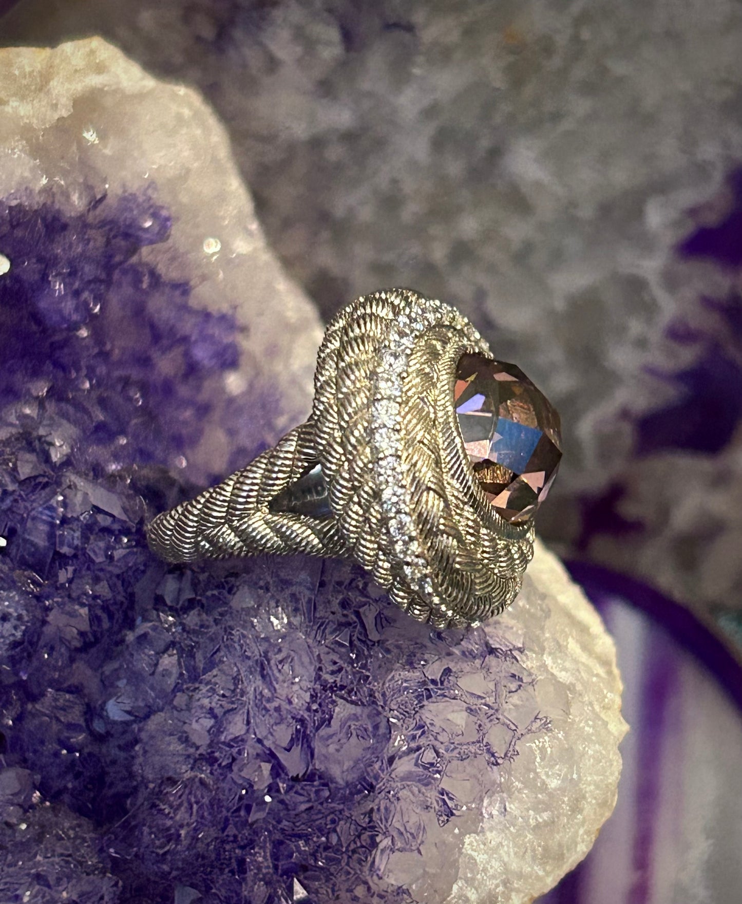 Judith Ripka Sterling Silver Chunky Purple CZ Rope Swirl Ring • Size 5