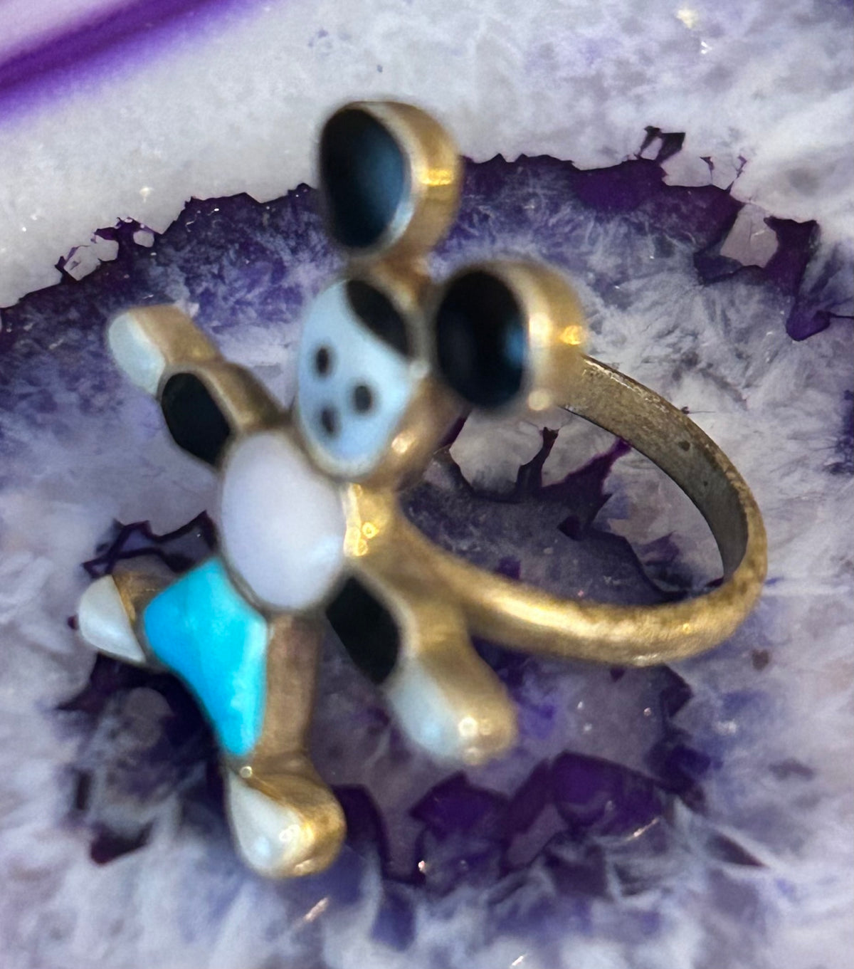 Vintage Sterling Silver Native Zuni Toons Mouse Ring Size 5.5