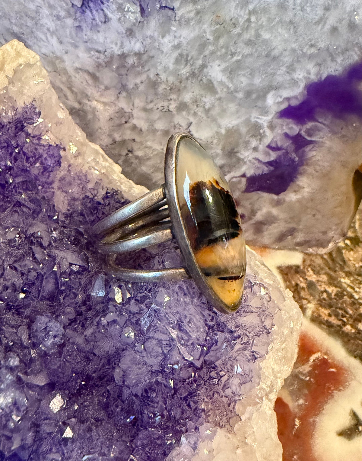 Vintage Sterling Silver Agate Stone Ring Size 6