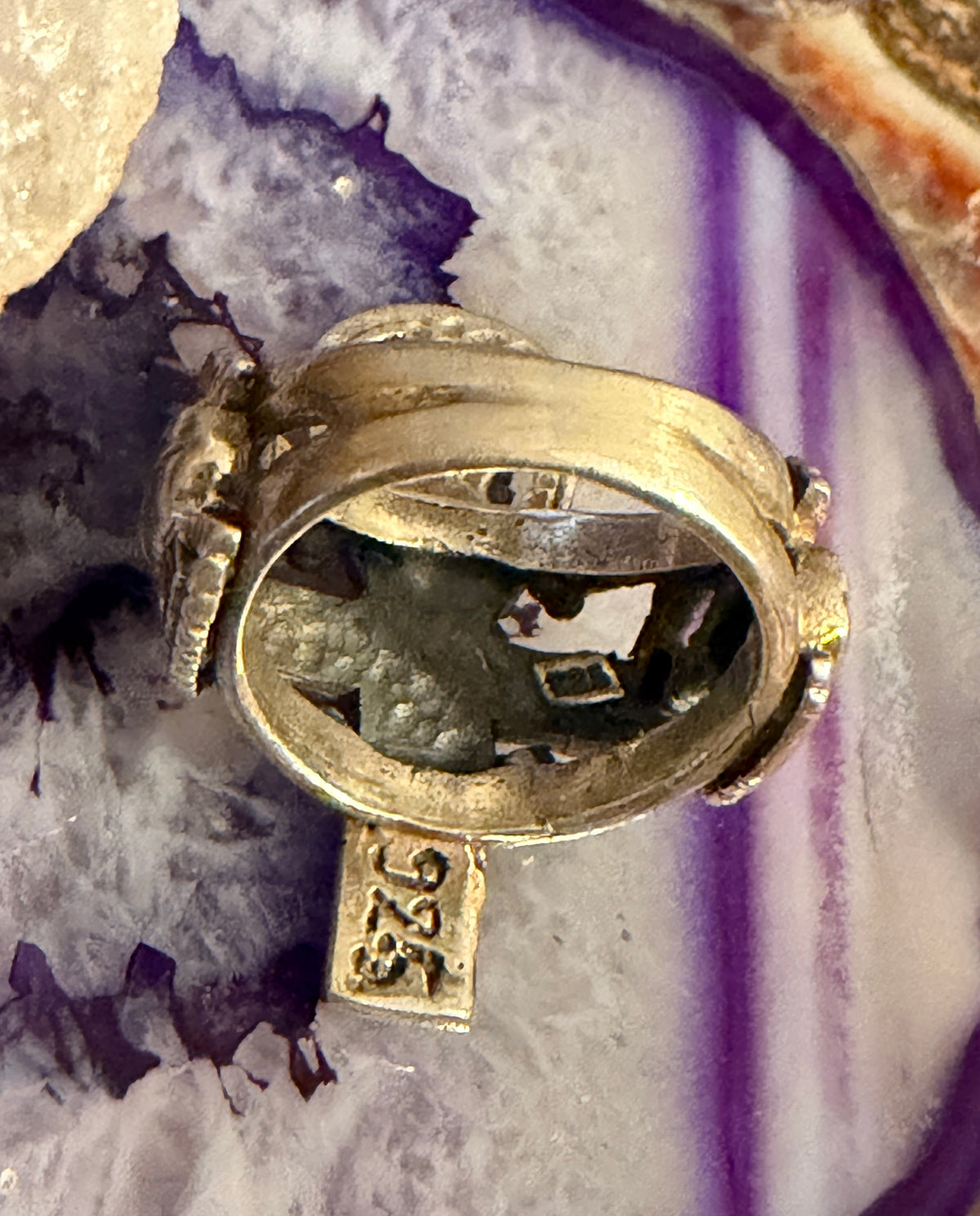 Vintage Sterling Silver Chunky Egyptian Symbols Ring Size 8