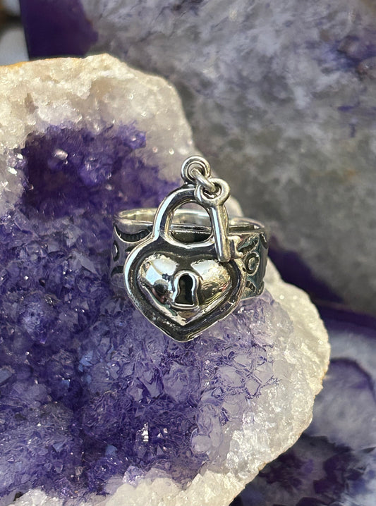 Sterling Silver Modern Taxco Mexico “Key To My Heart” Ring Adjustable