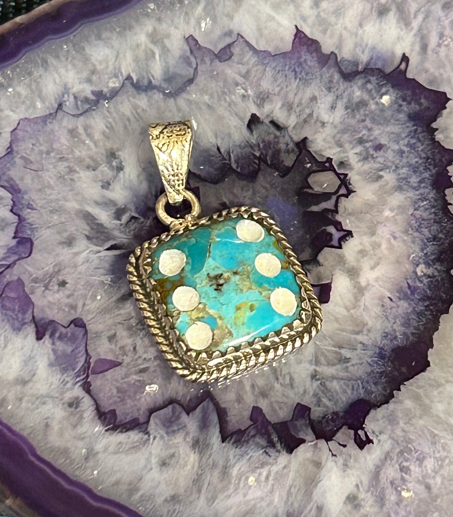 Sterling Silver And Mojave Turquoise Six Dice Pendant