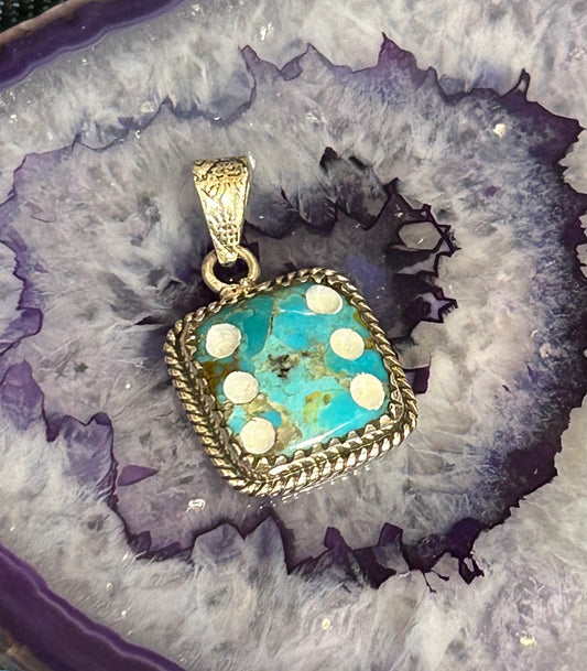 Sterling Silver And Mojave Turquoise Six Dice Pendant