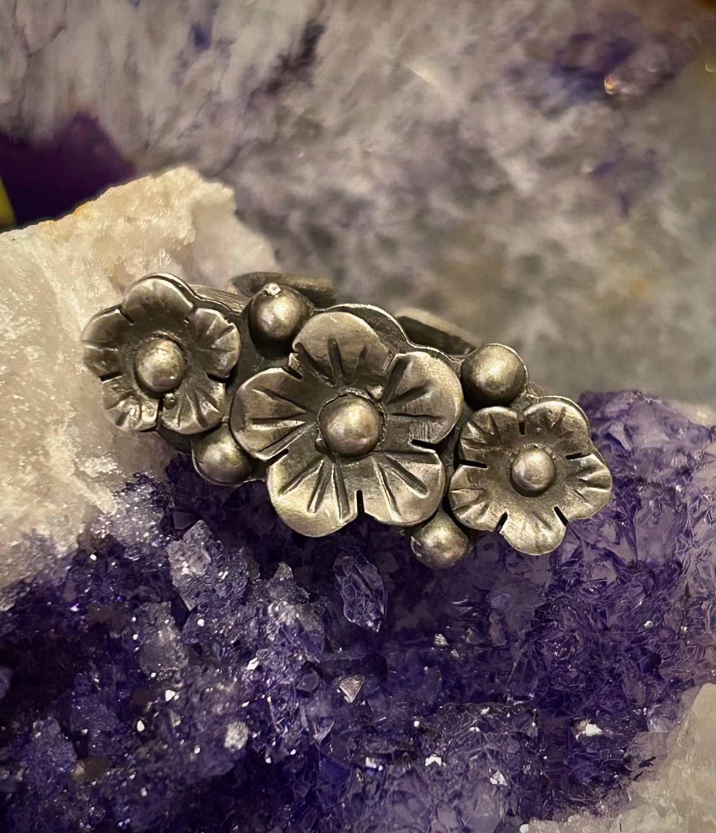 GUZ LOVE 1of1 Sterling Silver FLOWER BAR Ring • Size 5-6.5