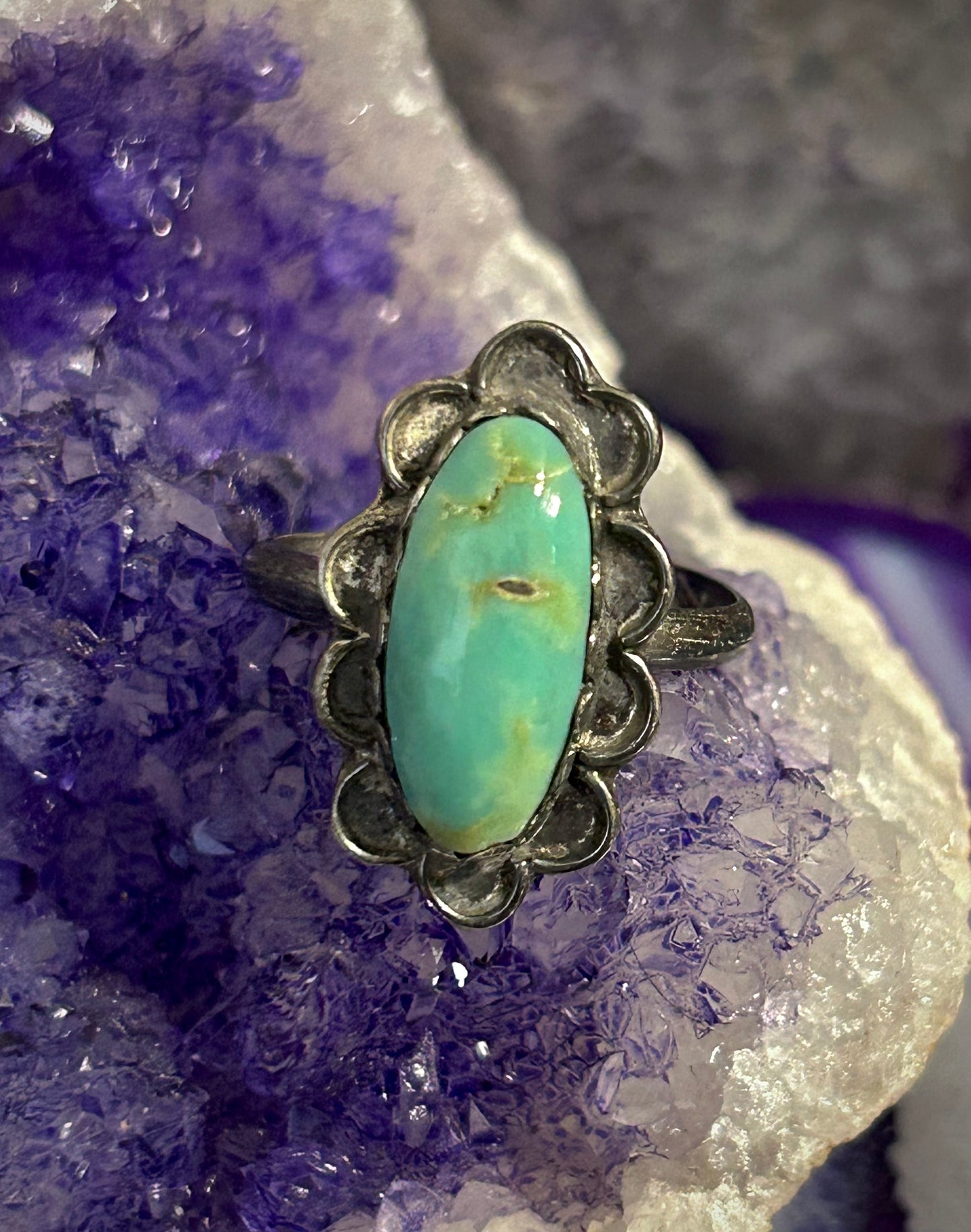Vintage Sterling Silver Turquoise Ring Size 8