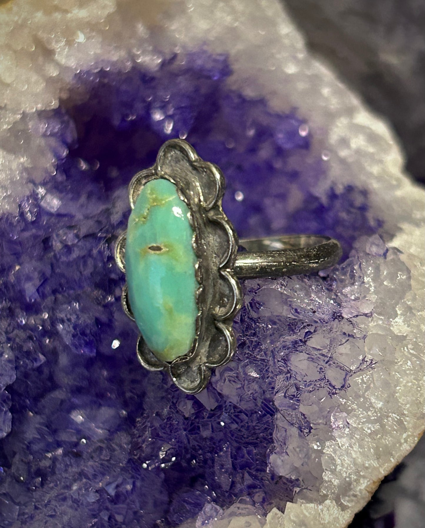 Vintage Sterling Silver Turquoise Ring Size 8