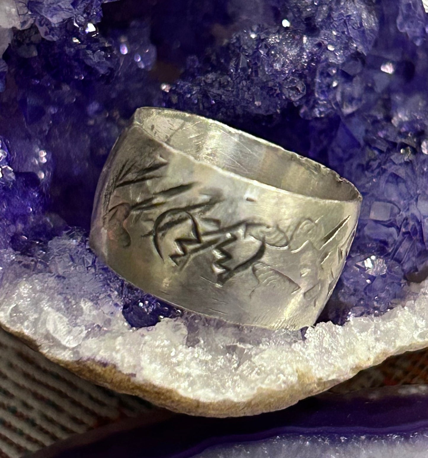 Gritty Broken Heart Sterling Band Ring