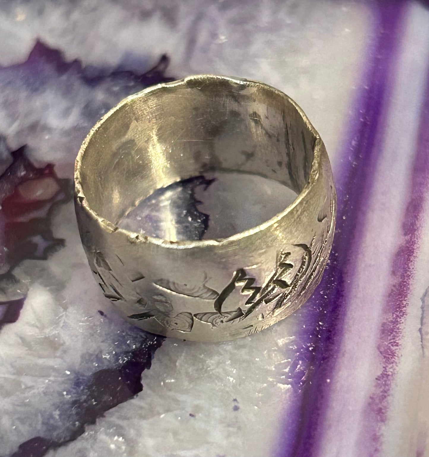 Gritty Broken Heart Sterling Band Ring